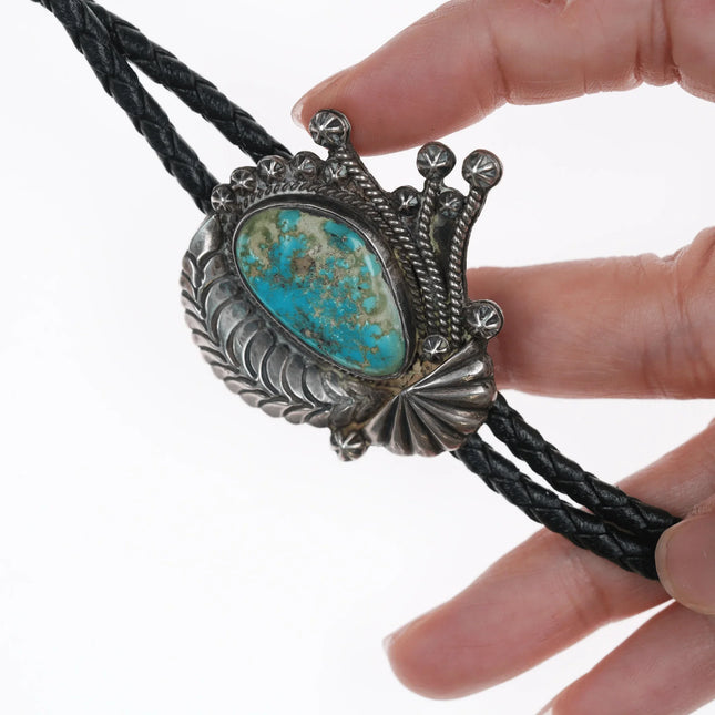 39" 60's-70's Native American silver and turquoise bolo tie with fancy dangles - Estate Fresh Austin