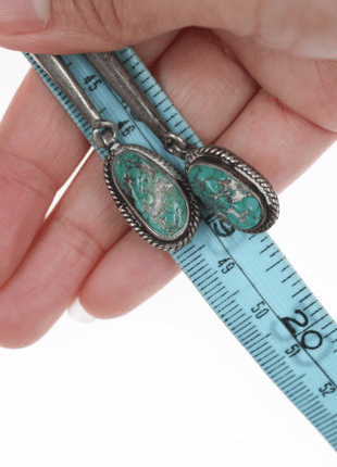 39" 60's - 70's Native American silver and turquoise bolo tie with fancy dangles - Estate Fresh Austin