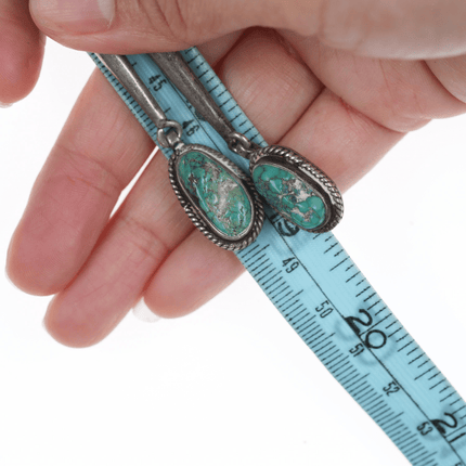 39" 60's - 70's Native American silver and turquoise bolo tie with fancy dangles - Estate Fresh Austin