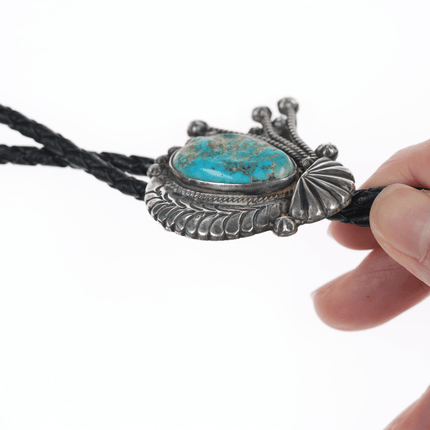 39" 60's - 70's Native American silver and turquoise bolo tie with fancy dangles - Estate Fresh Austin