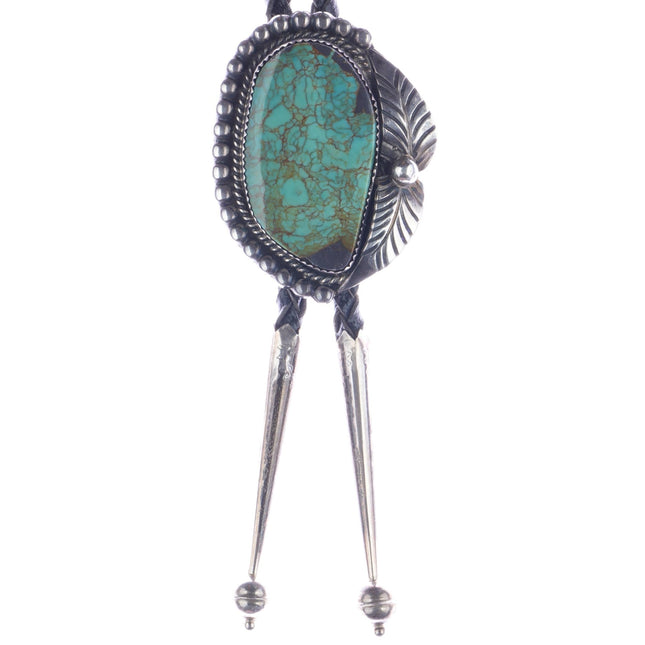 39" B Native American sterling green spiderweb turquoise bolo tie - Estate Fresh Austin