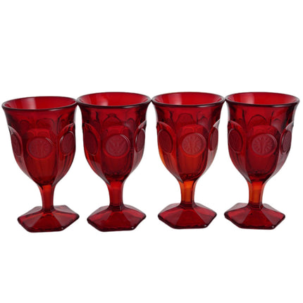 4 1970's Ruby Fostoria Coin Wine Goblets - Estate Fresh Austin