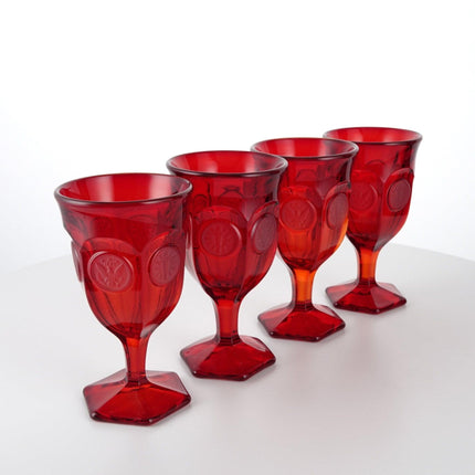 4 1970's Ruby Fostoria Coin Wine Goblets - Estate Fresh Austin