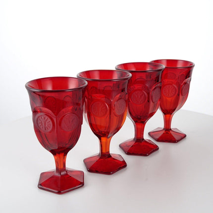 4 1970's Ruby Fostoria Coin Wine Goblets - Estate Fresh Austin