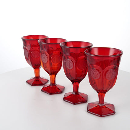 4 1970's Ruby Fostoria Coin Wine Goblets - Estate Fresh Austin