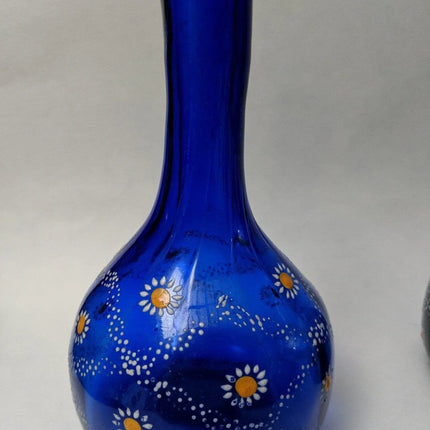 4 Antique Barber Bottles Amethyst Cobalt Blue Opalescent Glass - Estate Fresh Austin