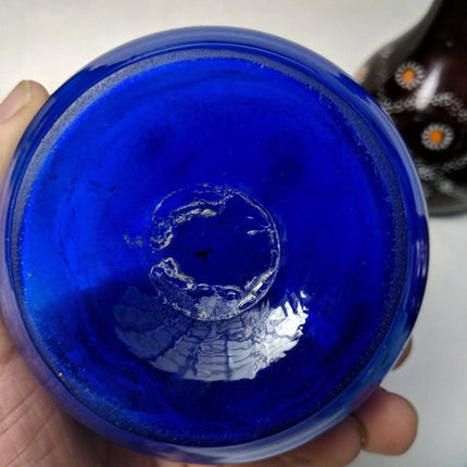 4 Antique Barber Bottles Amethyst Cobalt Blue Opalescent Glass - Estate Fresh Austin