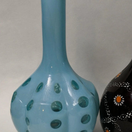 4 Antique Barber Bottles Amethyst Cobalt Blue Opalescent Glass - Estate Fresh Austin