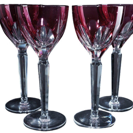 4 Bohemian 6 Panel Cranberry Overlay Wine goblets - Estate Fresh Austin