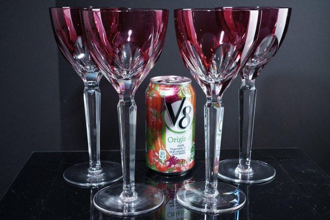 4 Bohemian 6 Panel Cranberry Overlay Wine goblets - Estate Fresh Austin