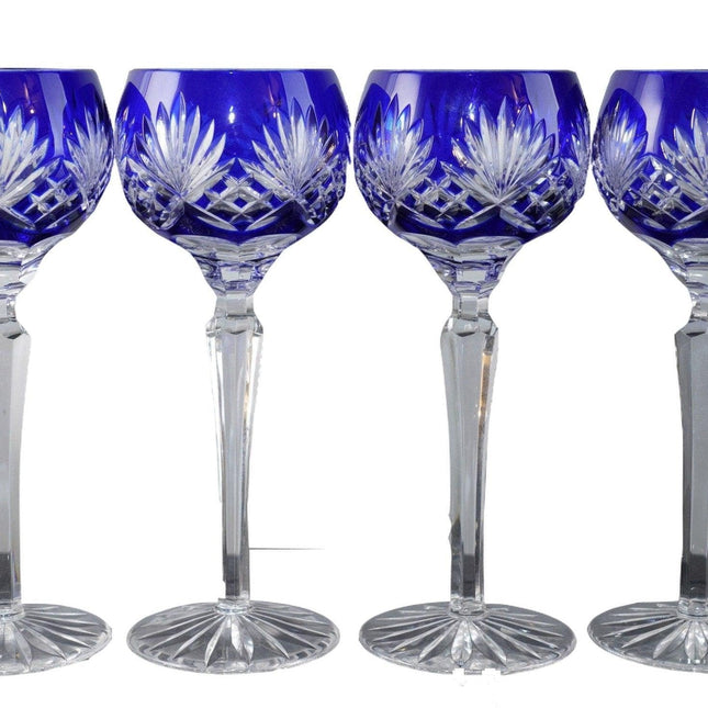 4 Bohemian Ajka Caroline Cobalt Blue Water Goblets - Estate Fresh Austin