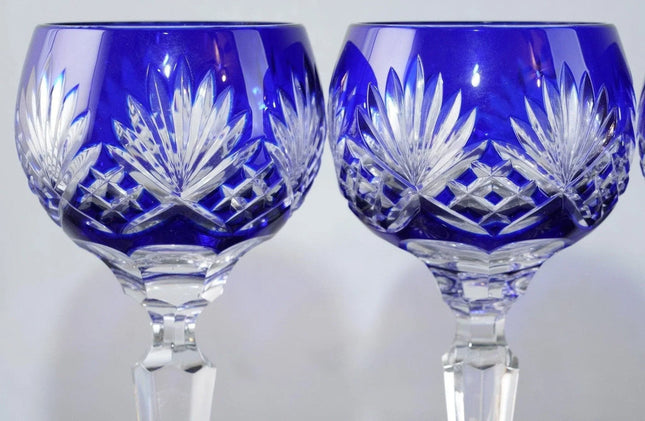 4 Bohemian Ajka Caroline Cobalt Blue Water Goblets - Estate Fresh Austin