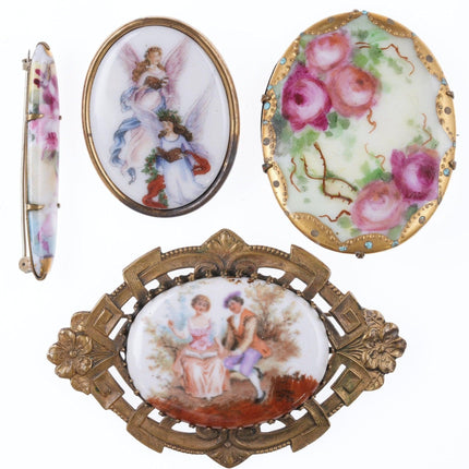 4 French Limoges Porcelain pins - Estate Fresh Austin