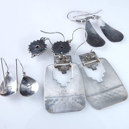 4 Pairs Navajo and Artisan Sterling Earrings - Estate Fresh Austin