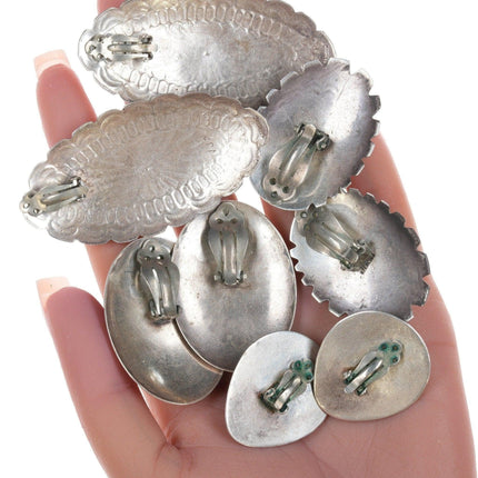 4 pr Vintage Native American Sterling clip-on earrings - Estate Fresh Austin