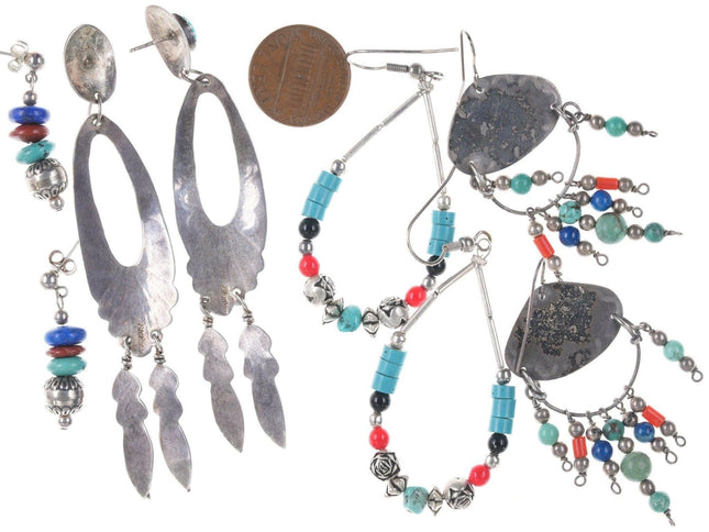 4 pr Vintage Native American/southwestern sterling earrings - Estate Fresh Austin