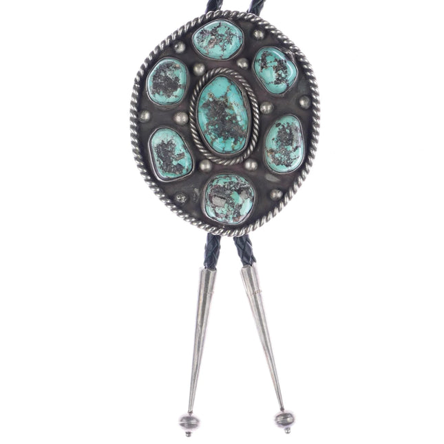 40" c1960 c-31 Sterling and turquoise nugget cluster bolo tie - Estate Fresh Austin