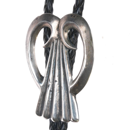 40's - 50's Native American cast silver bolo tie with fancy tips - Estate Fresh Austin