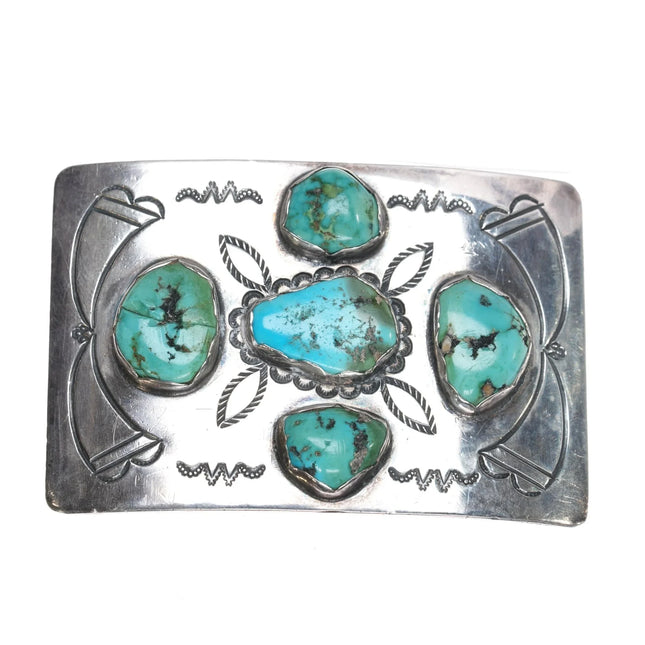 40's-50's Native American silver belt buckle with turquoise - Estate Fresh Austin