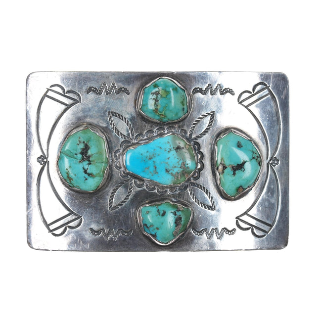 40's - 50's Native American silver belt buckle with turquoise - Estate Fresh Austin