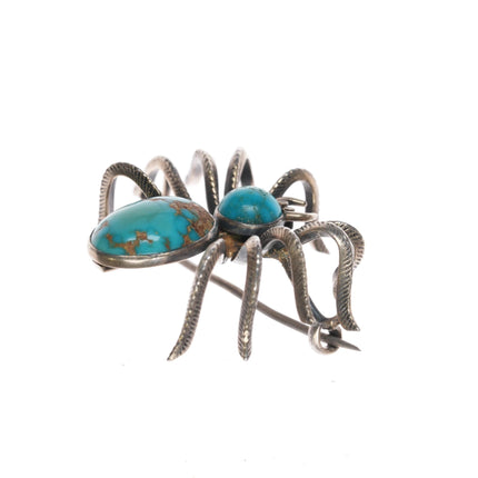 40's - 50's Native American sterling Spider pin with nice turquoise - Estate Fresh Austin