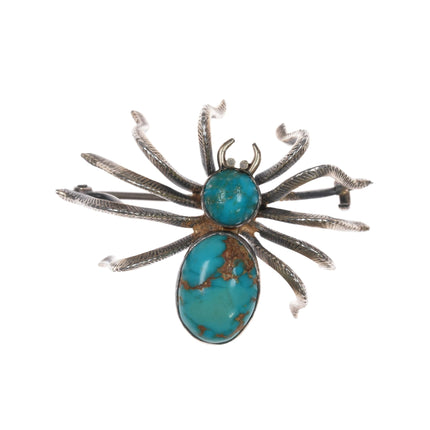 40's - 50's Native American sterling Spider pin with nice turquoise - Estate Fresh Austin