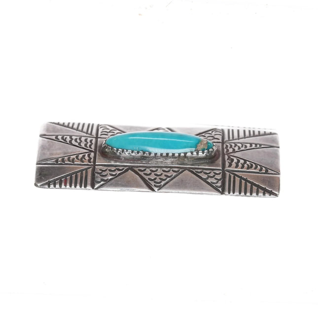 40's-50's Navajo Blue gem turquoise silver pin - Estate Fresh Austin