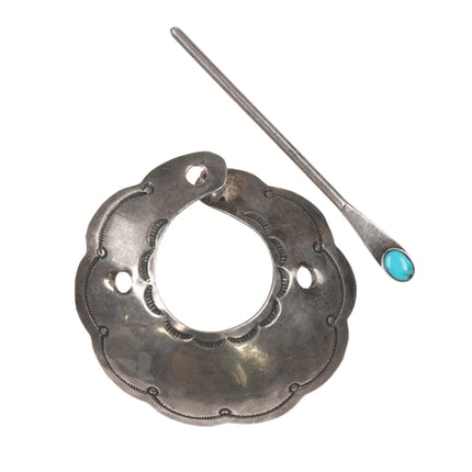 40's-50's Navajo Ponytail holder Silver hair piece with turquoise - Estate Fresh Austin
