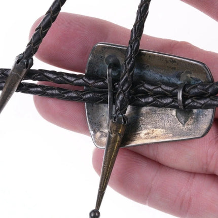 40's-50's Navajo Silver overlay style bolo tie with turquoise - Estate Fresh Austin