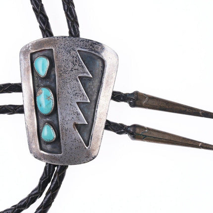 40's-50's Navajo Silver overlay style bolo tie with turquoise - Estate Fresh Austin