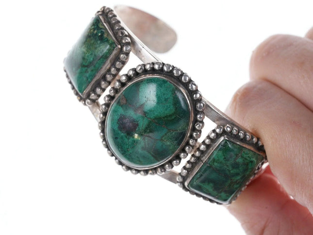 6.375" 40's-50's Navajo stamped silver chrysocolla cuff bracelet - Estate Fresh Austin