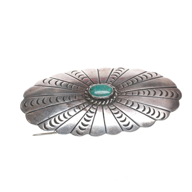 40's-50's Navajo stamped silver concho pin with turquoise - Estate Fresh Austin