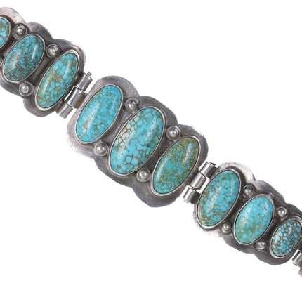 7" 40's-50's Navajo Stamped Silver Waterweb turquoise hinged bracelet - Estate Fresh Austin