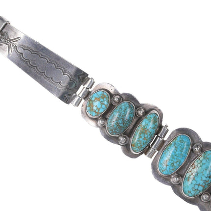 7" 40's-50's Navajo Stamped Silver Waterweb turquoise hinged bracelet - Estate Fresh Austin