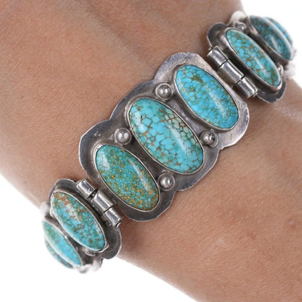 7" 40's-50's Navajo Stamped Silver Waterweb turquoise hinged bracelet - Estate Fresh Austin