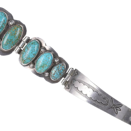7" 40's-50's Navajo Stamped Silver Waterweb turquoise hinged bracelet - Estate Fresh Austin