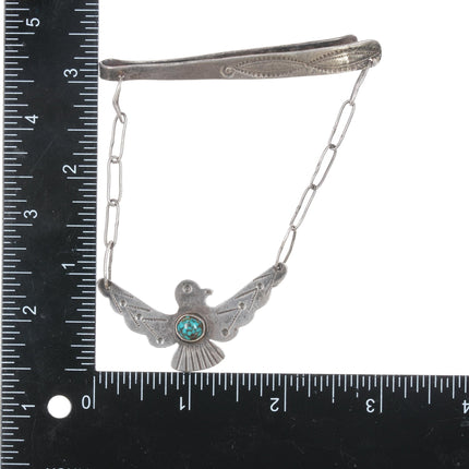 40's - 50's Navajo sterling high grade spiderweb turquoise tie bar clip pin - Estate Fresh Austin