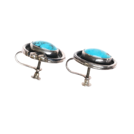 40's - 50's Navajo sterling screw back turquoise earrings - Estate Fresh Austin