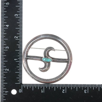 40's-50's Vintage Native American sandcast silver pin with turquoise - Estate Fresh Austin