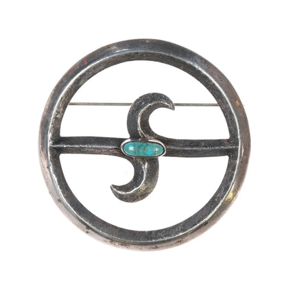 40's-50's Vintage Native American sandcast silver pin with turquoise - Estate Fresh Austin