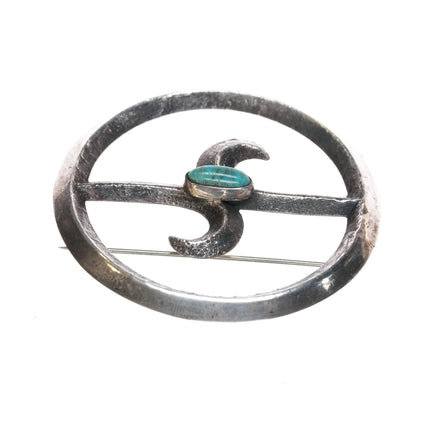 40's-50's Vintage Native American sandcast silver pin with turquoise - Estate Fresh Austin