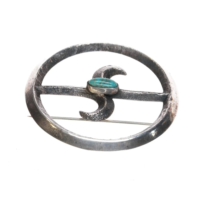 40's-50's Vintage Native American sandcast silver pin with turquoise - Estate Fresh Austin