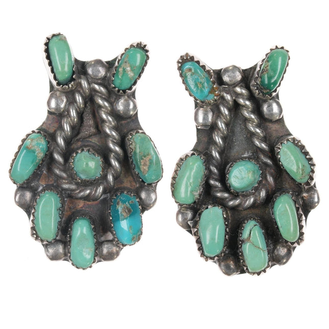 40's - 50's Vintage Zuni sterling turquoise cluster squash blossom earrings - Estate Fresh Austin