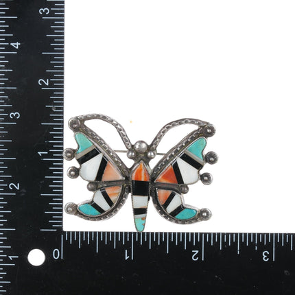 40's - 50's Zuni Butterfly pin sterling intarsia inlay - Estate Fresh Austin