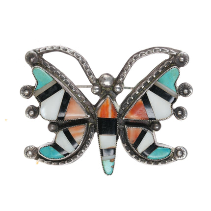 40's - 50's Zuni Butterfly pin sterling intarsia inlay - Estate Fresh Austin