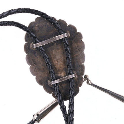 40's-50's Zuni Carved Turquoise Leaf Silver bolo tie - Estate Fresh Austin