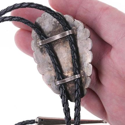 40's-50's Zuni Carved Turquoise Leaf Silver bolo tie - Estate Fresh Austin