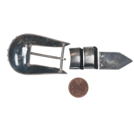 40's-50's Zuni High grade Bisbee? Turquoise petit point silver ranger belt buckle set - Estate Fresh Austin