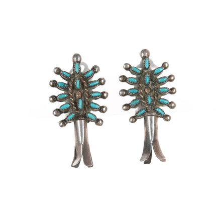 40's-50's Zuni Needlepoint turquoise silver squash blossom clip on earrings - Estate Fresh Austin
