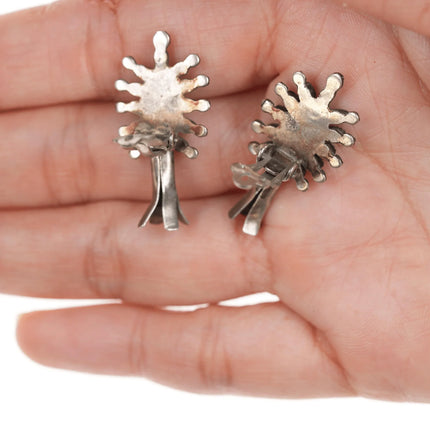 40's-50's Zuni Needlepoint turquoise silver squash blossom clip on earrings - Estate Fresh Austin